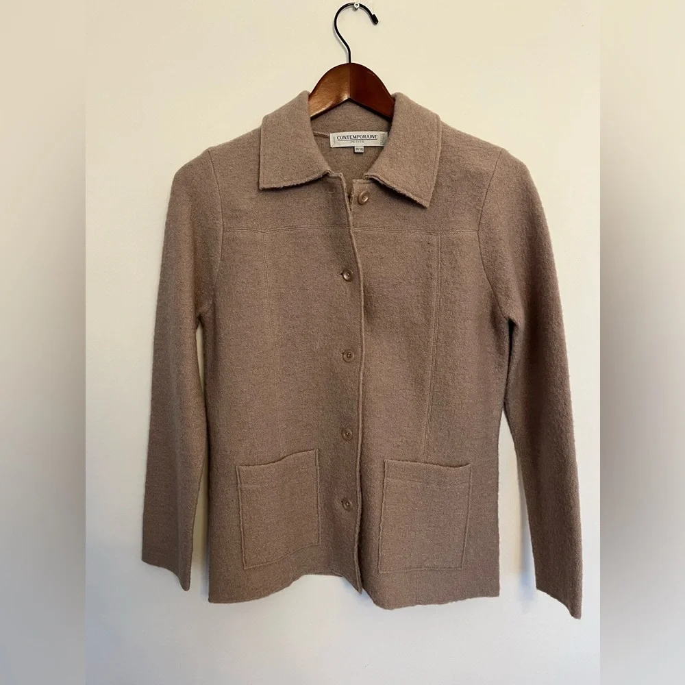 Contemporaine 100% wool Cream Button-Up Cardigan size XS - Picture 2 of 6